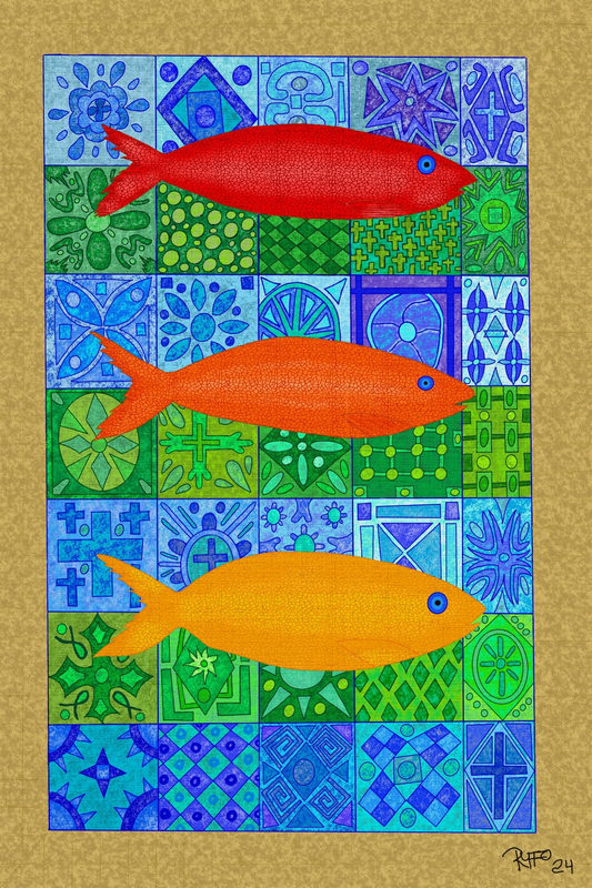 Tiled Streamed Trio - Contemporary Fine Art Print